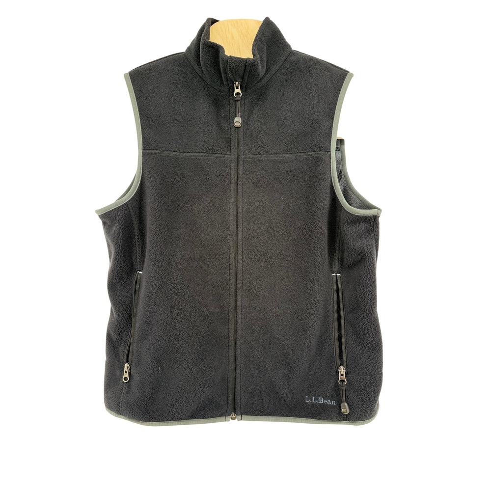 Vintage L.L. Bean Full Zip Fleece Vest Small Polyester Charcoal Gray Gorpcore